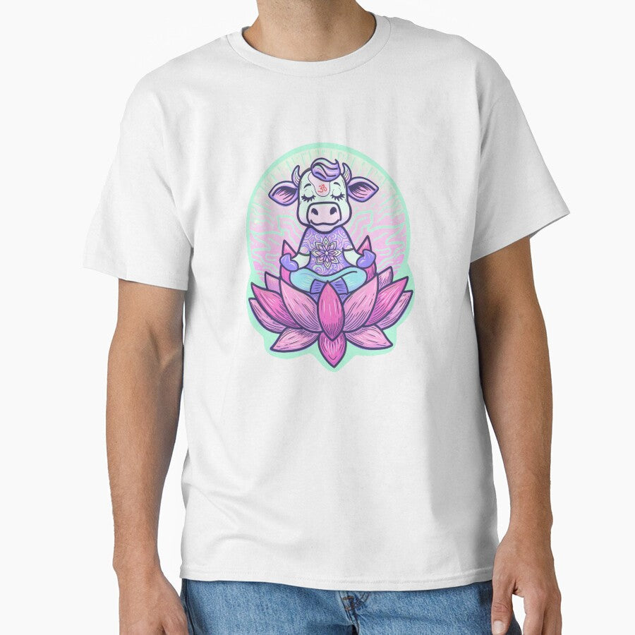 Meditating cow by Osher-BioArt - Adult & Kids T-Shirts, Sweatshirts & Hoodies apparel design preview 1