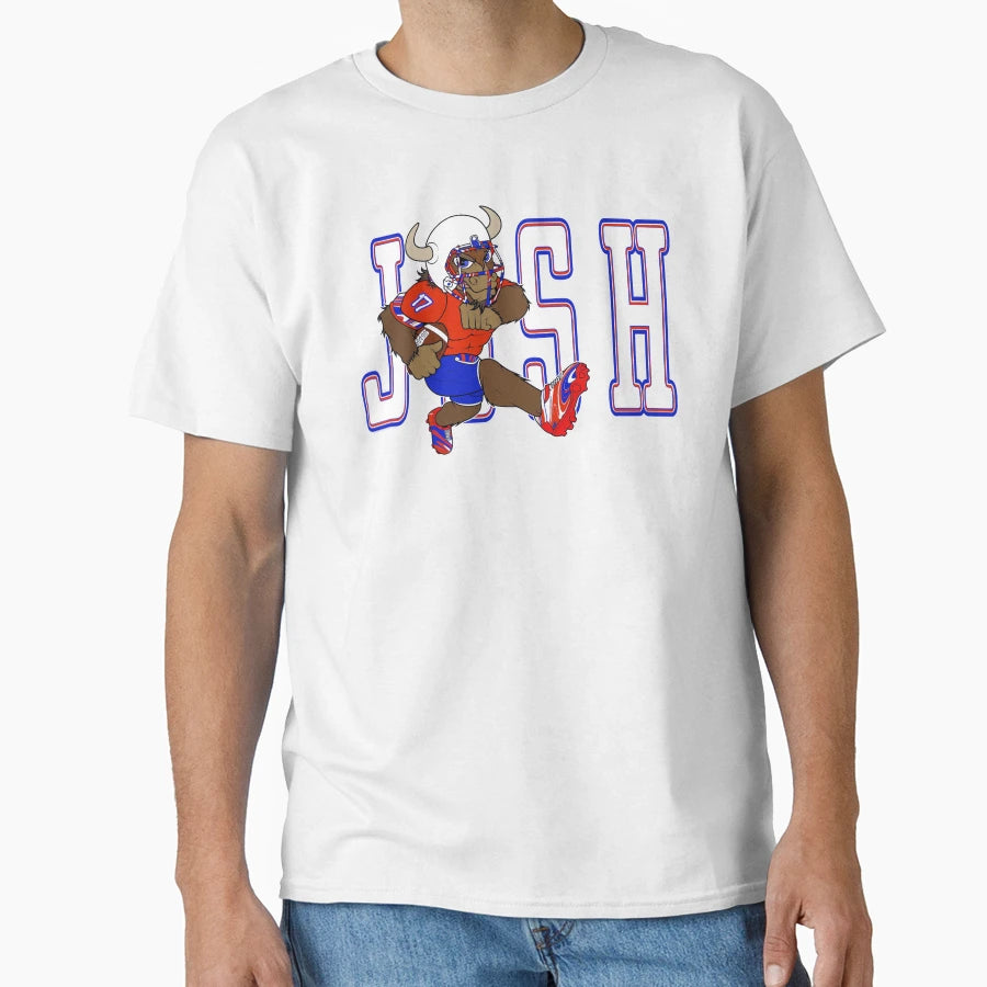 Buffalo Quarterback 17 Cartoon Bold White T-Shirt - Graphic Print Unisex - T-Shirt, Sweatshirt, Hoodie