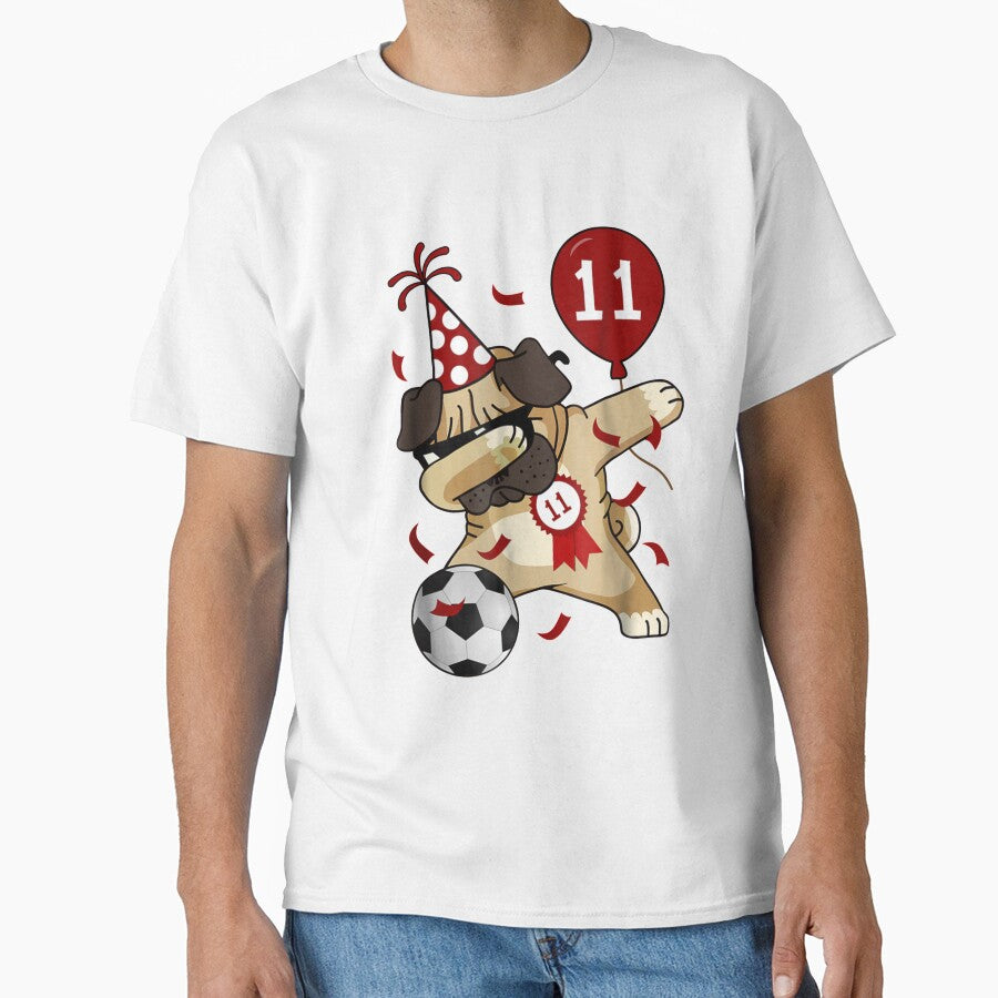 11th Birthday Party Dabbing Dog Pug Soccer 11 Year - Adult & Kids T-Shirts, Sweatshirts & Hoodies apparel design preview 1