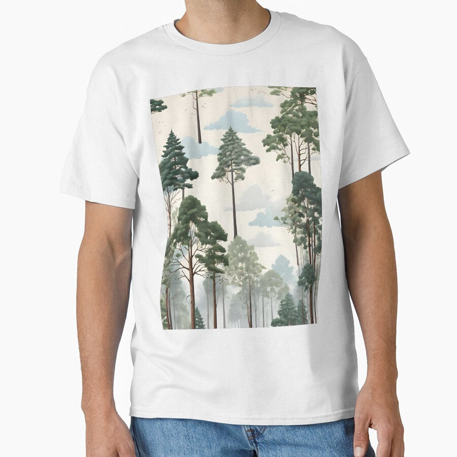 Serene Forest Scene with Tall Trees and a Clear Sky: - Adult & Kids T-Shirts, Sweatshirts & Hoodies apparel design preview 1