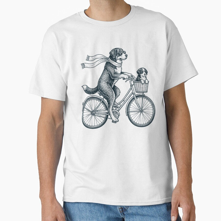 Vintage Bernese Mountain Dog Riding Bike Bicycle - Adult & Kids T-Shirts, Sweatshirts & Hoodies apparel design preview 1