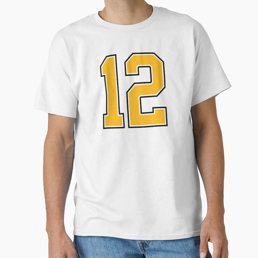 Yellow Number 12 Lucky Sports Jersey T-Shirt - Trendy Graphic for Adults - T-Shirt, Sweatshirt, Hoodie