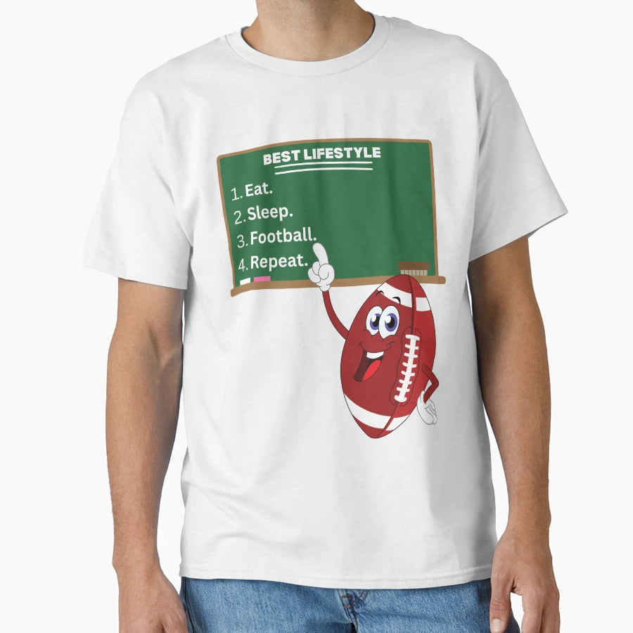 Funny Emoji Eat Sleep Football Repeat T-Shirt - Streetwear Style Unisex - T-Shirt, Sweatshirt, Hoodie