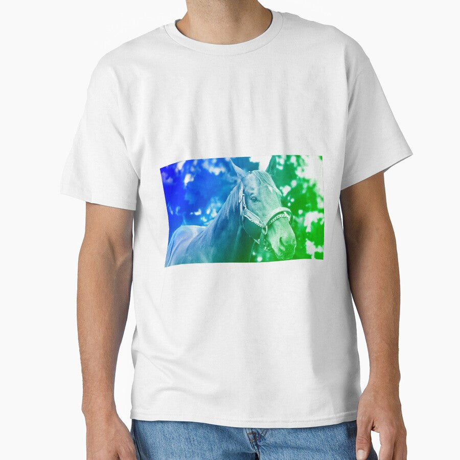 Thoroughbred horse portrait green and blue halftone - Adult & Kids T-Shirts, Sweatshirts & Hoodies apparel design preview 1