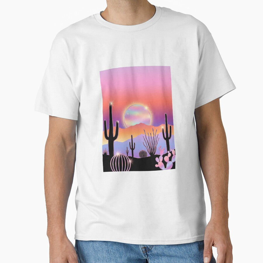 Holographic Desert Sunset Rainbow Iridescent Cactus - Adult & Kids T-Shirts, Sweatshirts & Hoodies apparel design preview 1