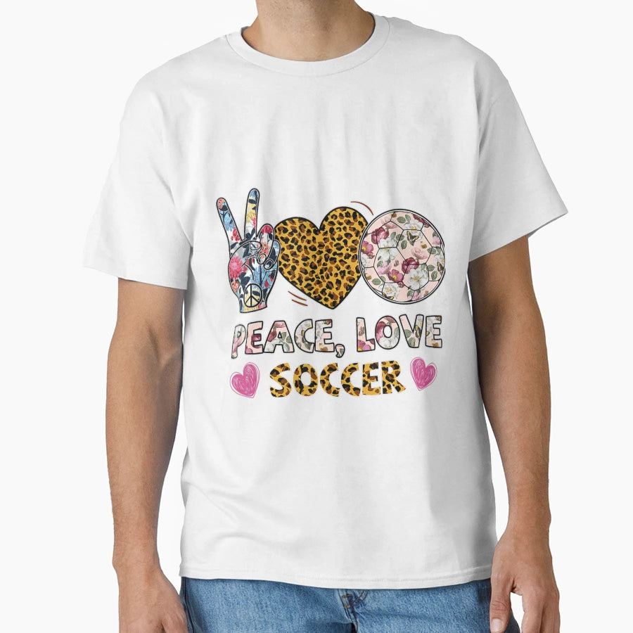 Peace Love Soccer Leopard Lover T-Shirt - Aesthetic Graphic for Adults - T-Shirt, Sweatshirt, Hoodie