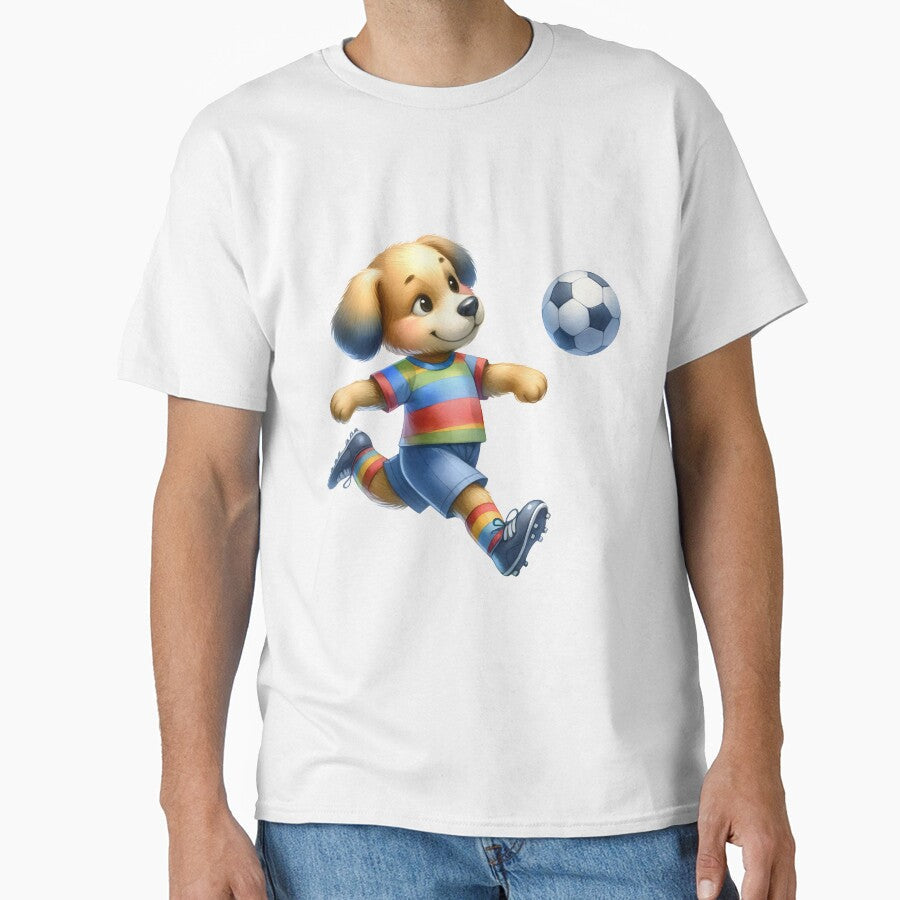 Dreamy Dribbler: Whimsical Dog Playing Soccer in - Adult & Kids T-Shirts, Sweatshirts & Hoodies apparel design preview 1