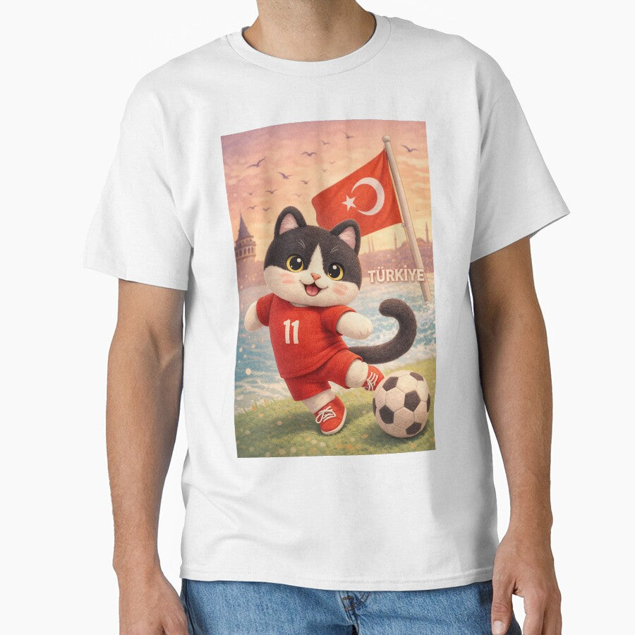 Cute Plush Turkish Cat Football Player Türkiye Soccer - Adult & Kids T-Shirts, Sweatshirts & Hoodies apparel design preview 1
