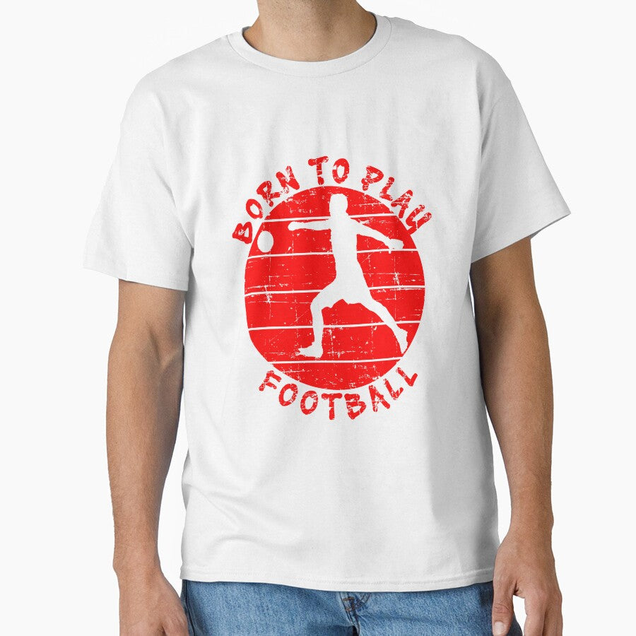 Retro Born To Play Football Distressed Effect Red - Adult & Kids T-Shirts, Sweatshirts & Hoodies apparel design preview 1