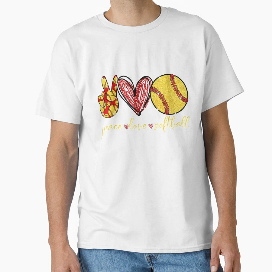 Funny Peace Love Softball Gift T-Shirt - Trendy Graphic Men Women - T-Shirt, Sweatshirt, Hoodie