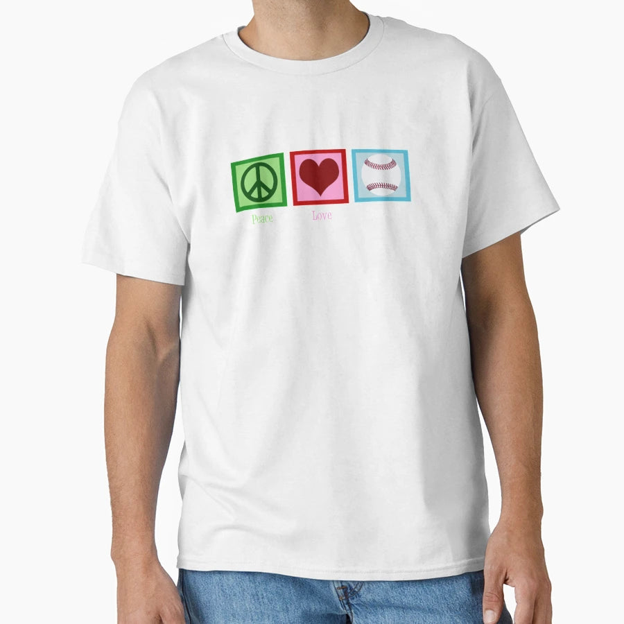 Peace Love Baseball Baseball T-Shirt - Fun Novelty Design for Adults - T-Shirt, Sweatshirt, Hoodie
