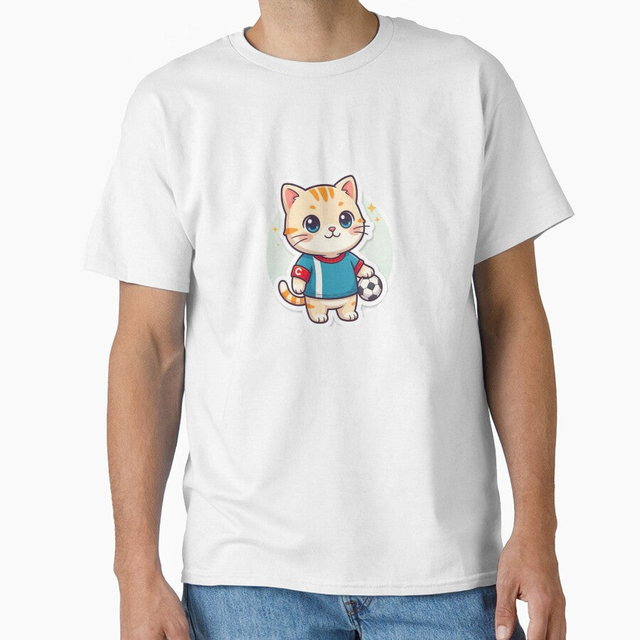 Football Cat Sticker Soccer Player Design Sports Fan - Adult & Kids T-Shirts, Sweatshirts & Hoodies apparel design preview 1