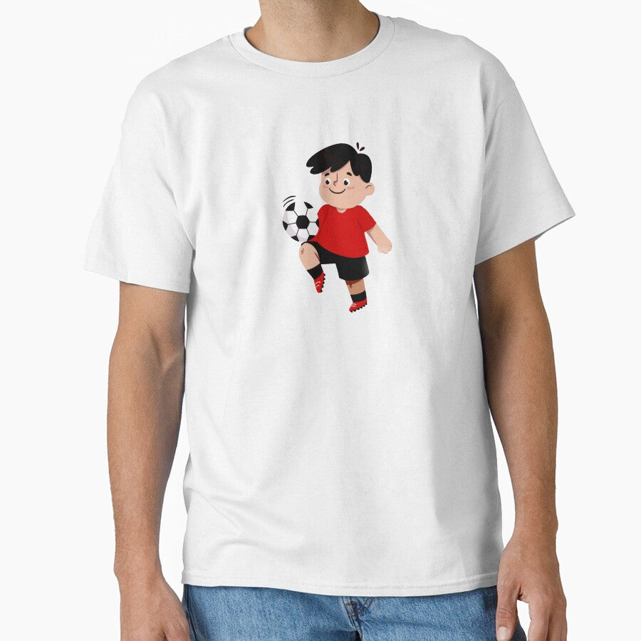 Cute Cartoon Child Playing Football in a Red and - Adult & Kids T-Shirts, Sweatshirts & Hoodies apparel design preview 1