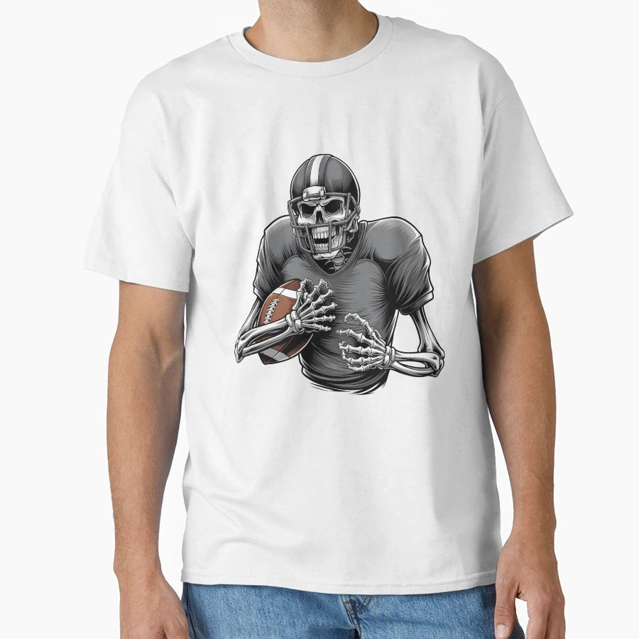 Spooky Halloween Skeleton Football T-Shirt - Custom Art Print Men Women - T-Shirt, Sweatshirt, Hoodie