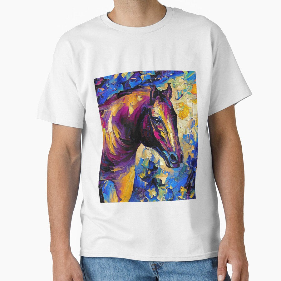 Horse portrait blue, orange, and violet palette knife - Adult & Kids T-Shirts, Sweatshirts & Hoodies apparel design preview 1