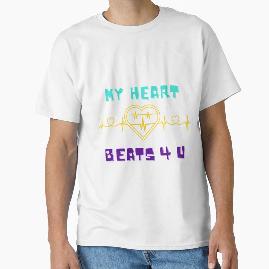 My Heart Beats 4 U Illustrated Digital T-Shirt - Aesthetic Graphic Unisex - T-Shirt, Sweatshirt, Hoodie