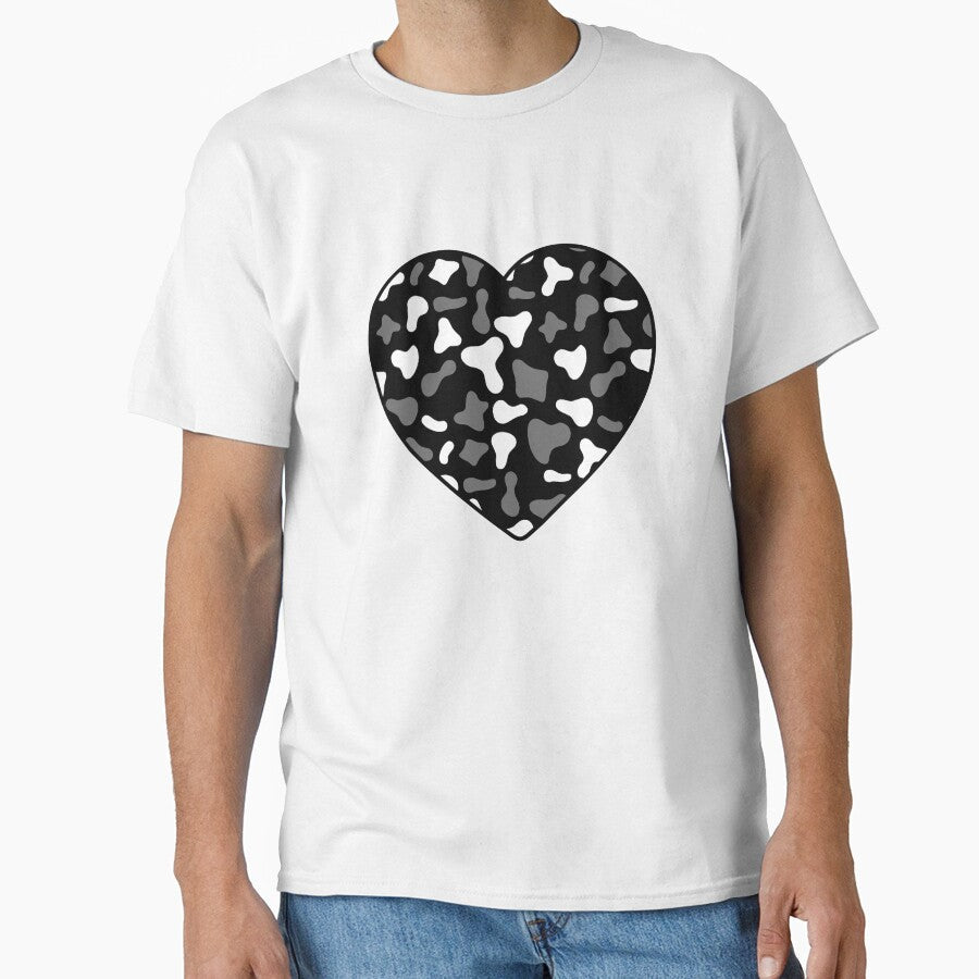 White Grey Cow Pattern on Black Cowhide Skin Heart by - Adult & Kids T-Shirts, Sweatshirts & Hoodies apparel design preview 1