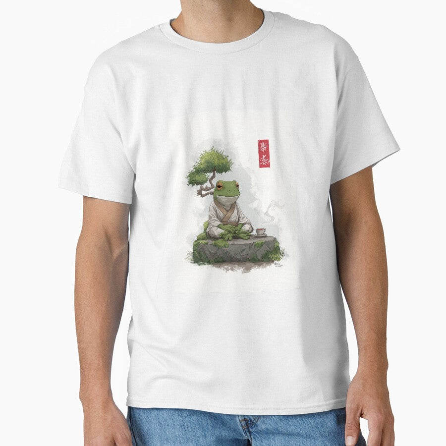 Zen Frog with Tea and Minimalist Bonsai by - Adult & Kids T-Shirts, Sweatshirts & Hoodies apparel design preview 1