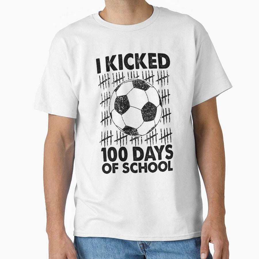 I Kicked 100 Days of School Soccer 100th Day Sport - Adult & Kids T-Shirts, Sweatshirts & Hoodies apparel design preview 1