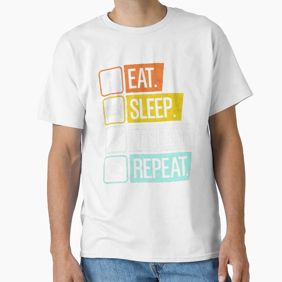 Eat Sleep Baseball Repeat Baseball T-Shirt - Aesthetic Graphic for Adults - T-Shirt, Sweatshirt, Hoodie