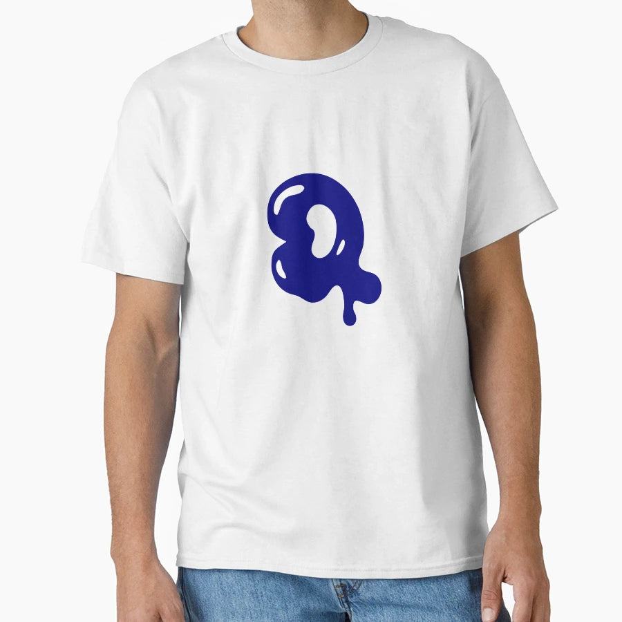 Glossy Dark Blue Liquid Letter Q T-Shirt - Unique Graphic for Adults - T-Shirt, Sweatshirt, Hoodie