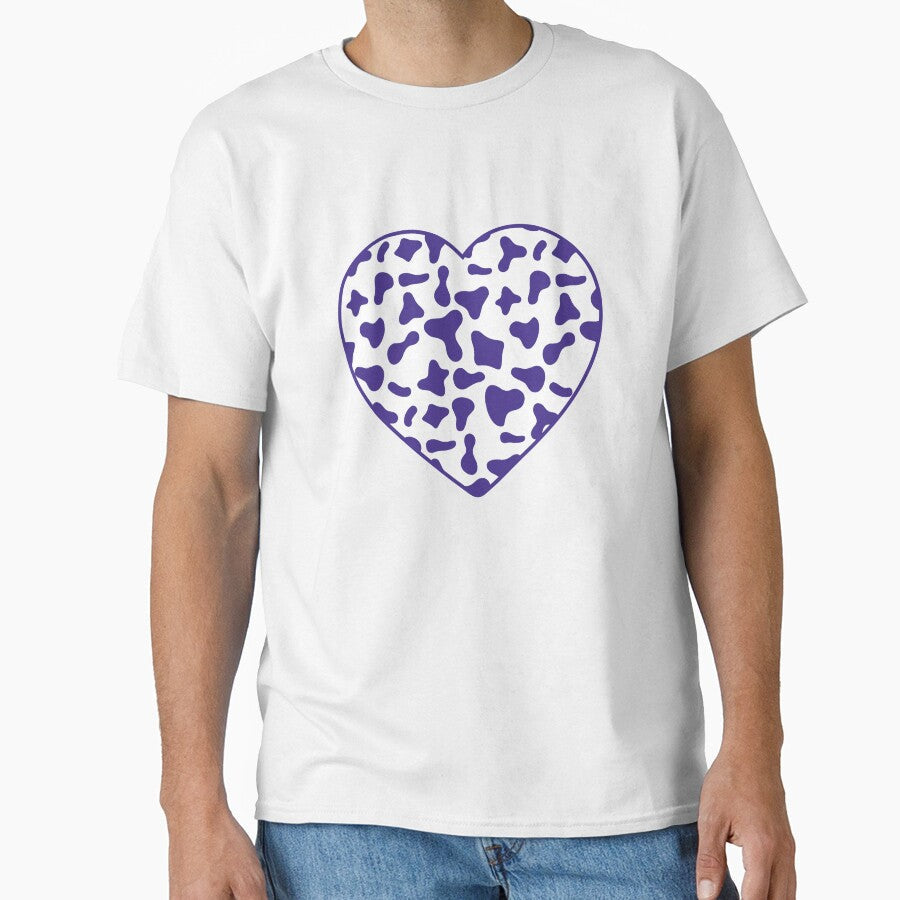 Purple Cow Pattern on White Cowhide Skin Heart by - Adult & Kids T-Shirts, Sweatshirts & Hoodies apparel design preview 1