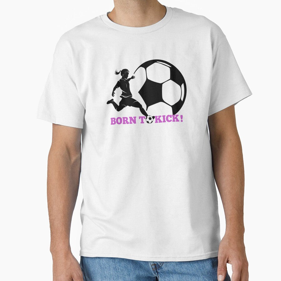 Female soccer player kicking girl silhouette born to - Adult & Kids T-Shirts, Sweatshirts & Hoodies apparel design preview 1