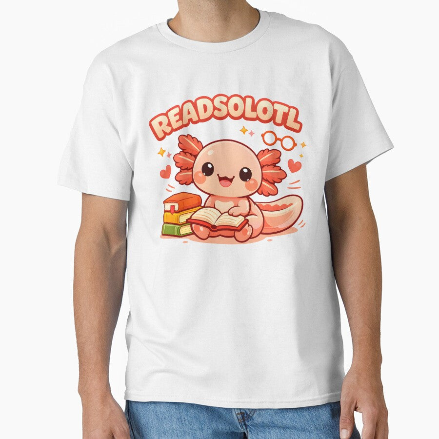 Readsolotl Kawaii Axolotl Funny Reading Book Lover - Adult & Kids T-Shirts, Sweatshirts & Hoodies apparel design preview 1