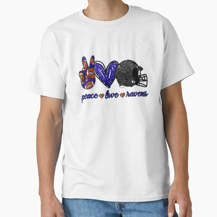 Peace Love Ravens Football Team Active T-Shirt - Graphic Print for Adults - T-Shirt, Sweatshirt, Hoodie