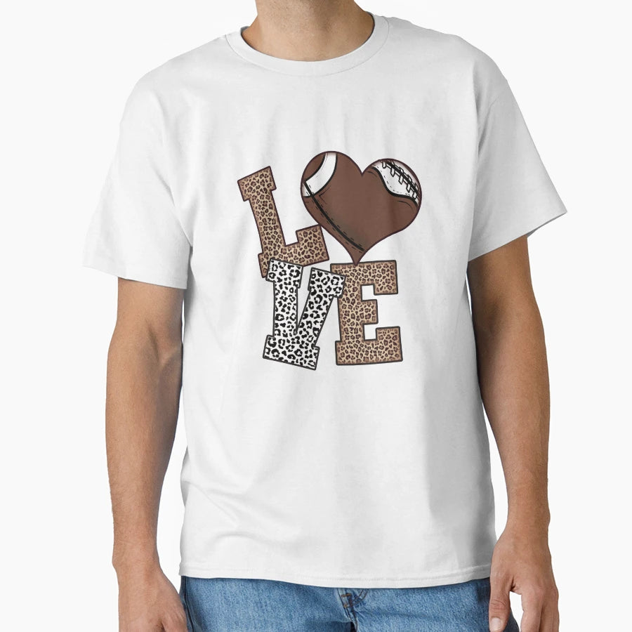 Love Football Heart Leopard Lettering T-Shirt - Streetwear Style for Adults - T-Shirt, Sweatshirt, Hoodie