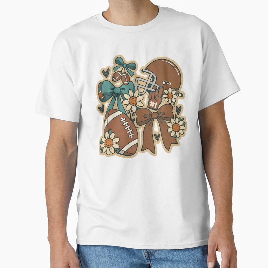 Floral Football Coquette Bow T-Shirt - Custom Art Print for Adults - T-Shirt, Sweatshirt, Hoodie