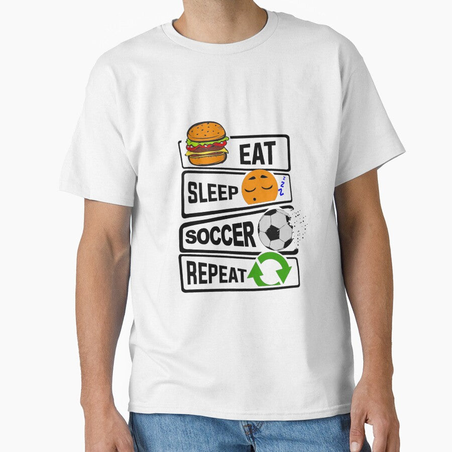 Funny Eat Sleep Soccer Repeat illustration for - Adult & Kids T-Shirts, Sweatshirts & Hoodies apparel design preview 1