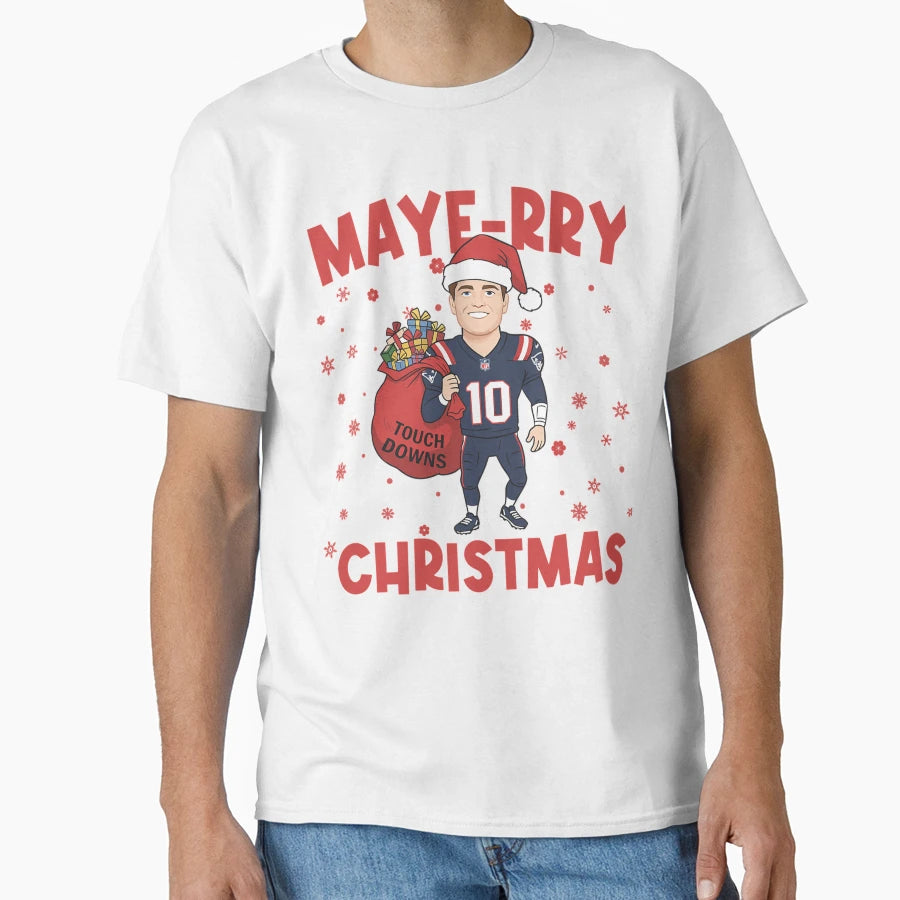 Drake Maye Santa Claus Touch T-Shirt - Casual Everyday Wear for Adults - T-Shirt, Sweatshirt, Hoodie
