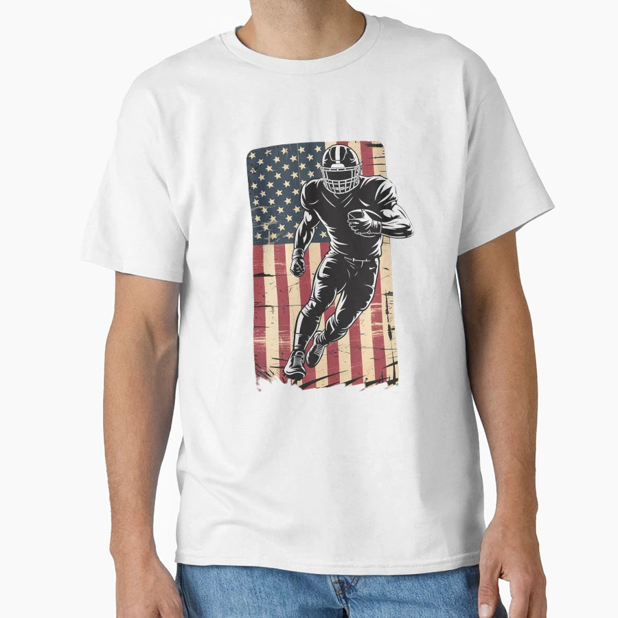 American Flag Football Player Sports T-Shirt - Unique Graphic Unisex - T-Shirt, Sweatshirt, Hoodie
