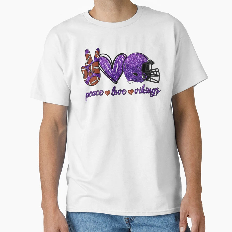 Peace Love Vikings Football Team Active T-Shirt - Graphic Print Men Women - T-Shirt, Sweatshirt, Hoodie