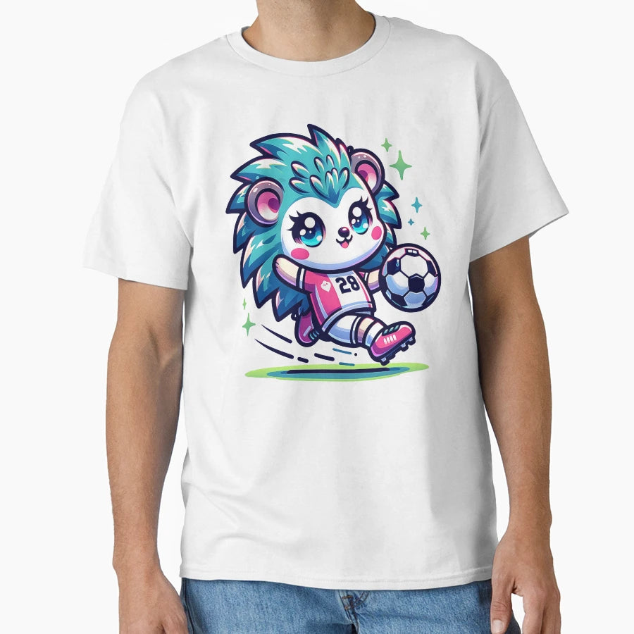 Kawaii Hedgehog Soccer Star Artwork T-Shirt - Graphic Print Men Women - T-Shirt, Sweatshirt, Hoodie