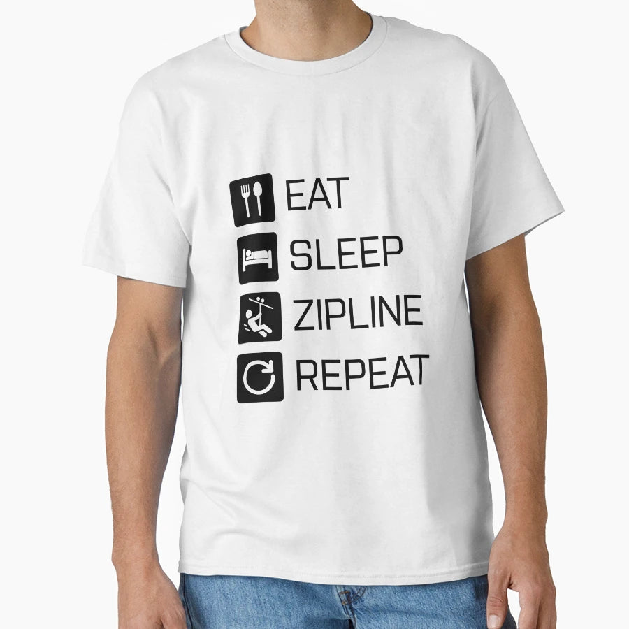 Eat Sleep Zipline Repeat Black T-Shirt - Trendy Graphic Men Women - T-Shirt, Sweatshirt, Hoodie