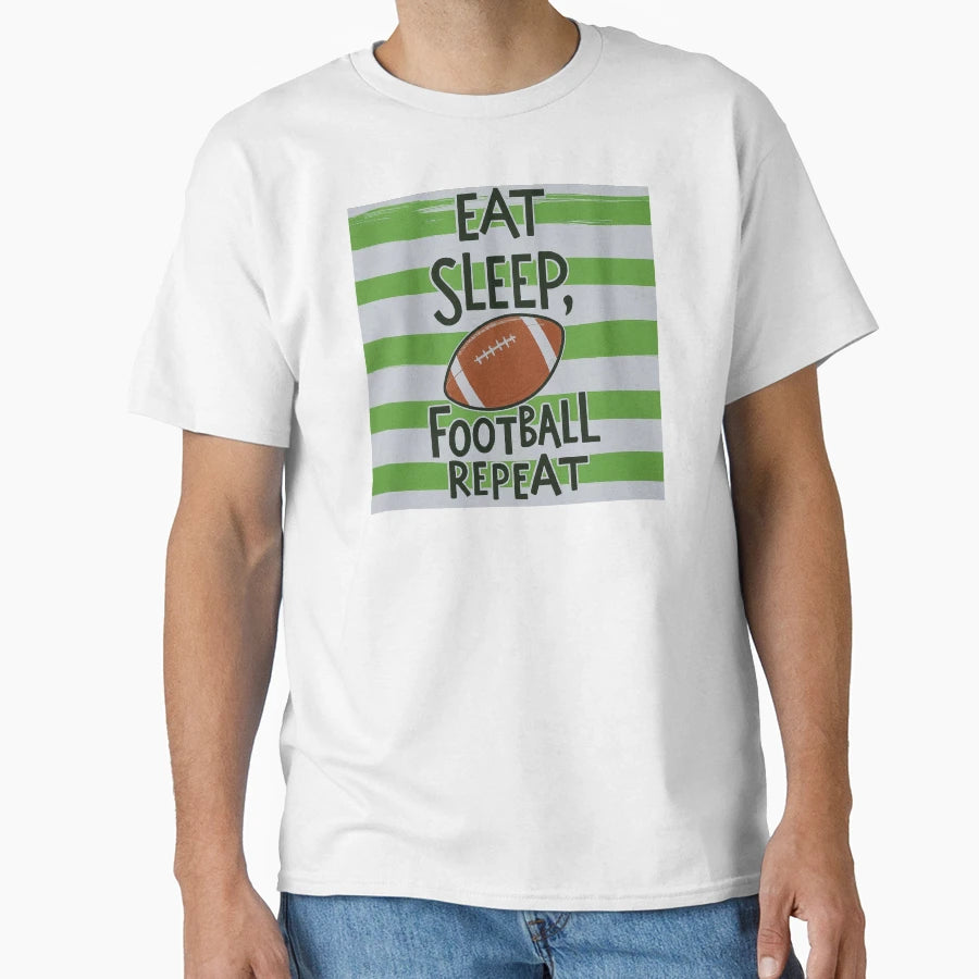 Green Stripes Eat Sleep Football Repeat T-Shirt - Unique Graphic Men Women - T-Shirt, Sweatshirt, Hoodie