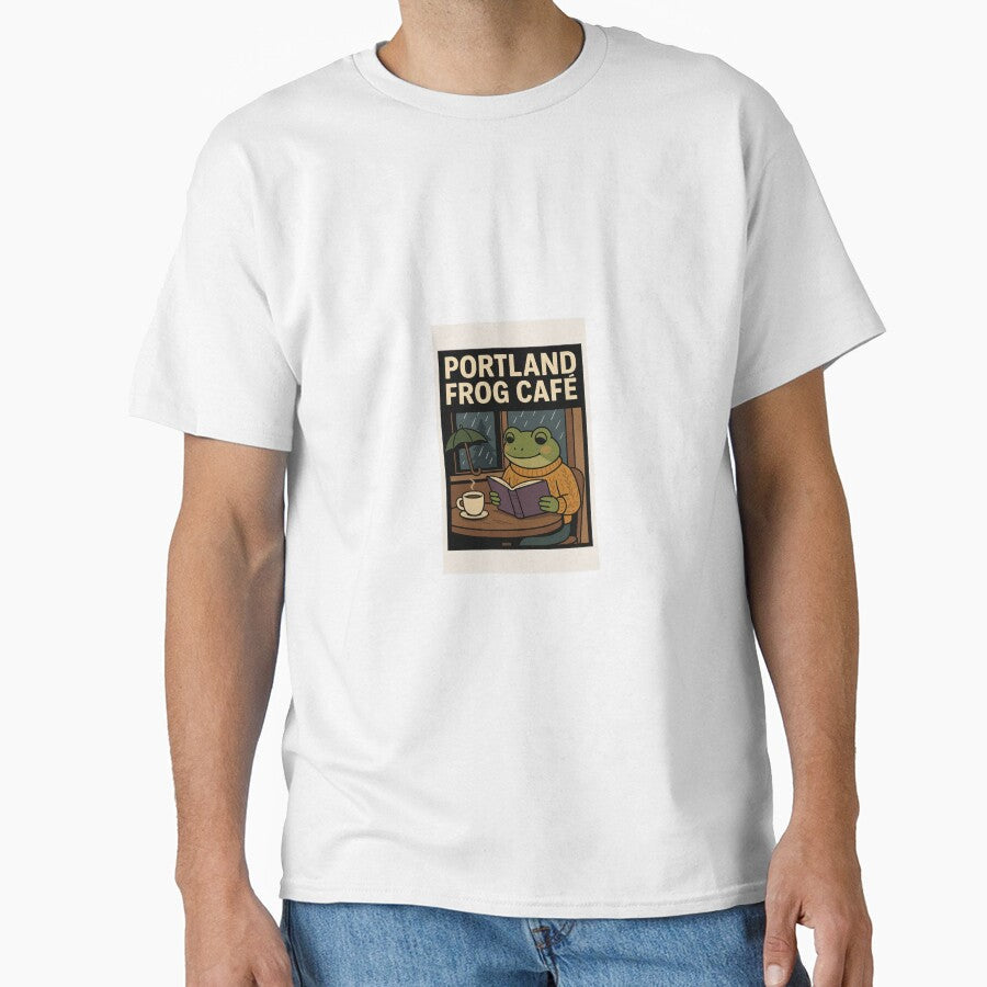 Portland Frog Café Vibes Cozy Rainy Day Reading Mood - Adult & Kids T-Shirts, Sweatshirts & Hoodies apparel design preview 1