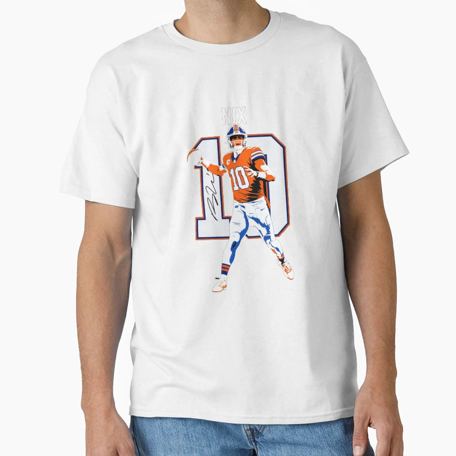 Bo Nix Denver 10 Football Art T-Shirt - Graphic Print Unisex - T-Shirt, Sweatshirt, Hoodie