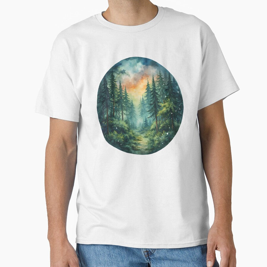 Enchanted Forest Path at Sunset Watercolor Pine - Adult & Kids T-Shirts, Sweatshirts & Hoodies apparel design preview 1