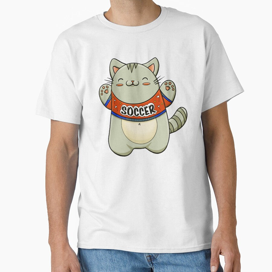 Cheering Soccer Kawaii Cat by Neonyx2020 - Adult & Kids T-Shirts, Sweatshirts & Hoodies apparel design preview 1
