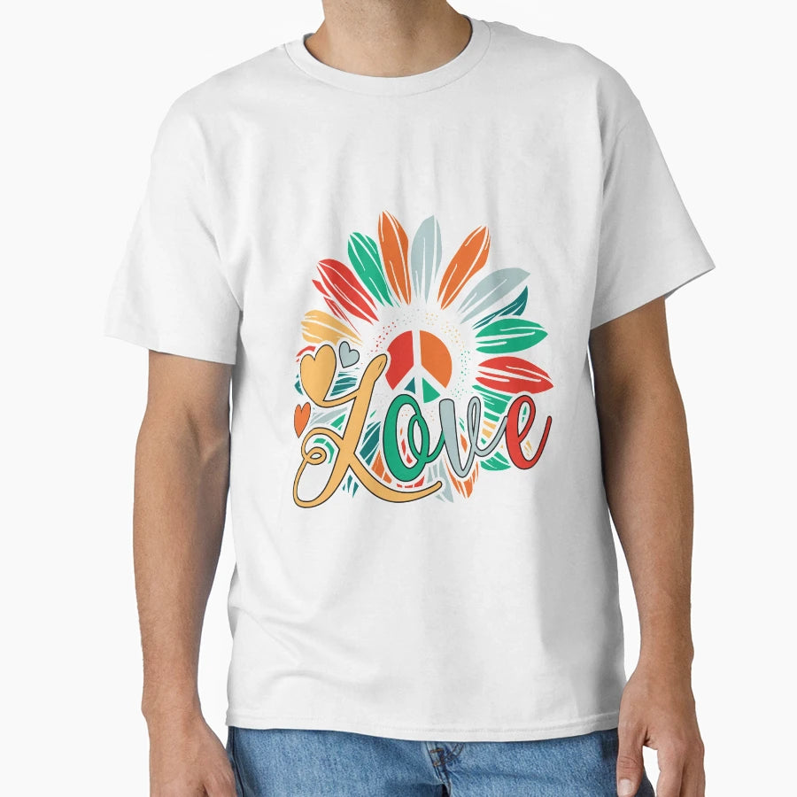 Love Flower Peace Love Hippie 60S T-Shirt - Custom Art Print for Adults - T-Shirt, Sweatshirt, Hoodie