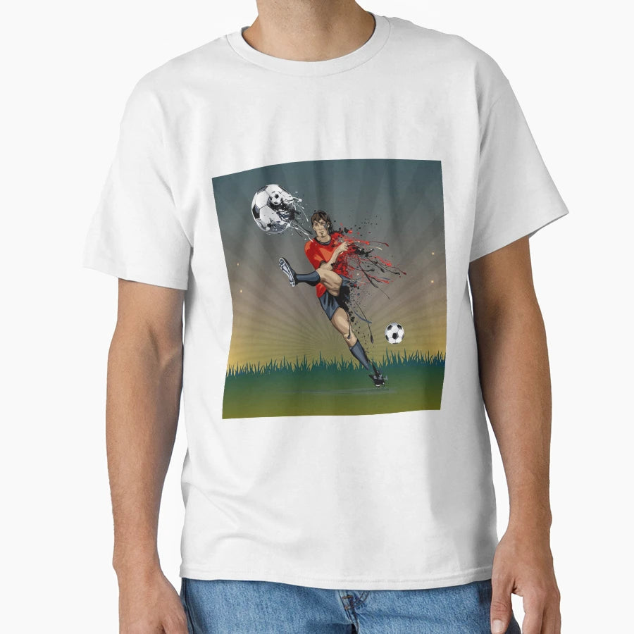 Football Player Kicking Ball Football T-Shirt - Minimalist Print for Adults - T-Shirt, Sweatshirt, Hoodie