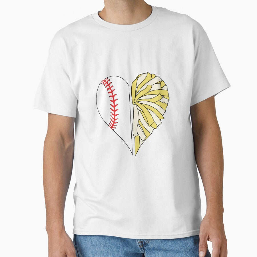 Half baseball heart and yellow pom by PepaAnaRB - Adult & Kids T-Shirts, Sweatshirts & Hoodies apparel design preview 1