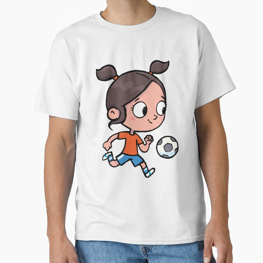 Girl with ponytails successfully leads a soccer ball - Adult & Kids T-Shirts, Sweatshirts & Hoodies apparel design preview 1