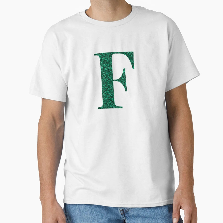 Letter F Emerald Dark Green Glitter T-Shirt - Minimalist Print Men Women - T-Shirt, Sweatshirt, Hoodie