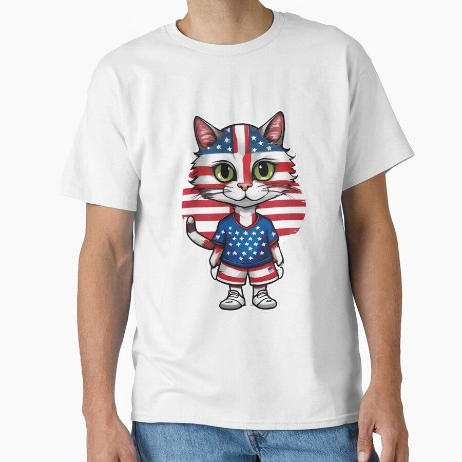 USA Sports Team: a Cat wearing colours of American - Adult & Kids T-Shirts, Sweatshirts & Hoodies apparel design preview 1