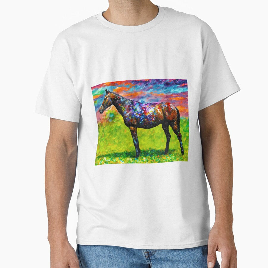 Thoroughbred horse on a pasture colorful abstract - Adult & Kids T-Shirts, Sweatshirts & Hoodies apparel design preview 1