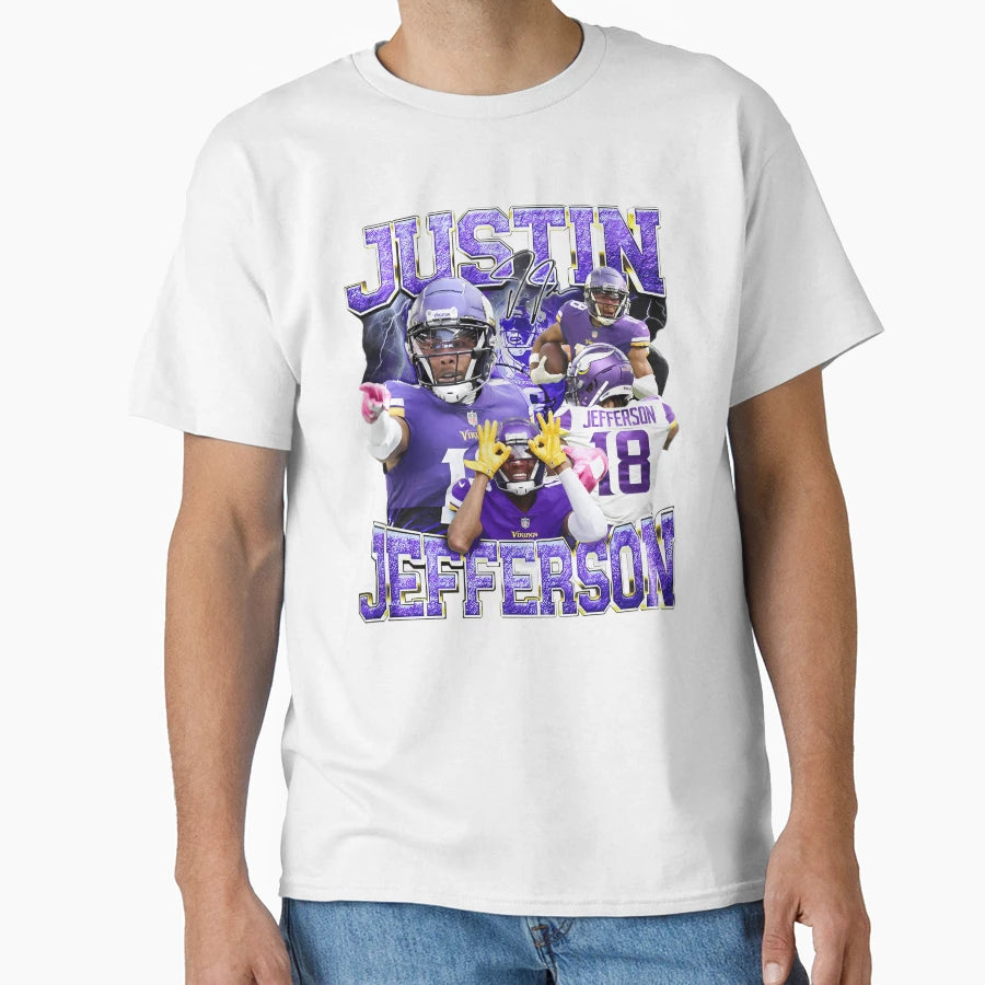 Justins Jeffersons Football Player T-Shirt - Minimalist Print for Adults - T-Shirt, Sweatshirt, Hoodie